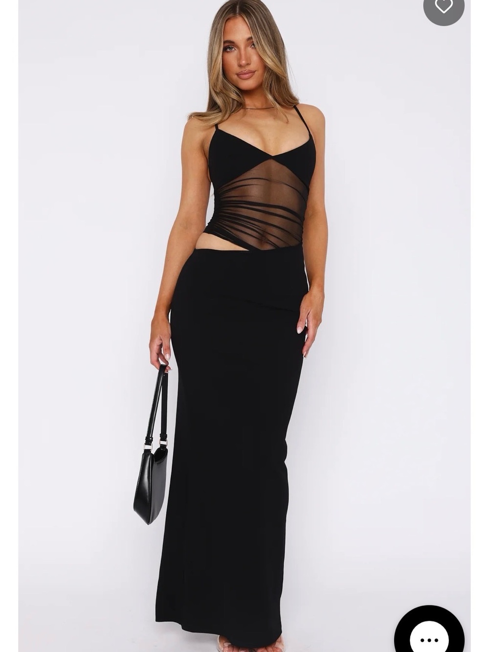 White Fox Boutique Call Me Up Tank Maxi Dress Black Sheer Mesh Panel Going Out - Picture 2 of 9